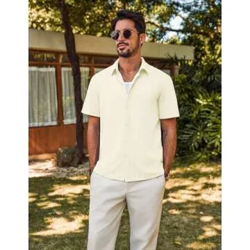 Men's Classic Textured Short Sleeve Button Down Shirt