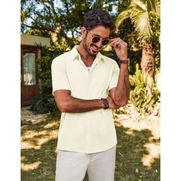 Men's Classic Textured Short Sleeve Button Down Shirt