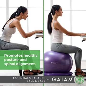 Gaiam Essentials Balance Ball Chair & Base Kit - 65cm Yoga Ball with Pump for Office & Home