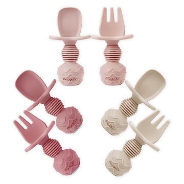 PandaEar 6 Pack Silicone Baby Spoons and Fork Feeding Set- Safe & Durable Self Feeding Utensils