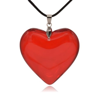 Clayton Jewelry Labs Large Red Semi-Transparent Solid Glass Heart Pendant Necklace
