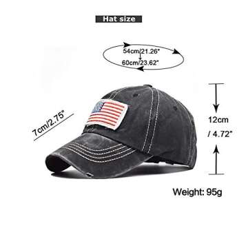 Distressed Ponytail Hat for Women American-Flag Pony Tail Caps High Bun Black