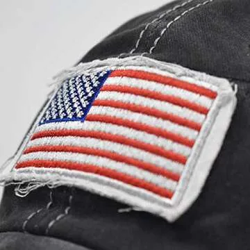 Distressed Ponytail Hat for Women American-Flag Pony Tail Caps High Bun Black