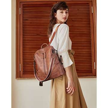 BROMEN Backpack Purse for Women Anti Theft Bookbag Leather Purses Fashion Shoulder Handbag Brown