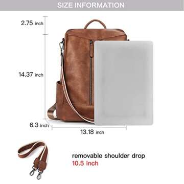 BROMEN Backpack Purse for Women Anti Theft Bookbag Leather Purses Fashion Shoulder Handbag Brown