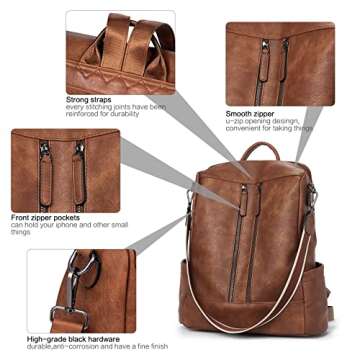 BROMEN Backpack Purse for Women Anti Theft Bookbag Leather Purses Fashion Shoulder Handbag Brown
