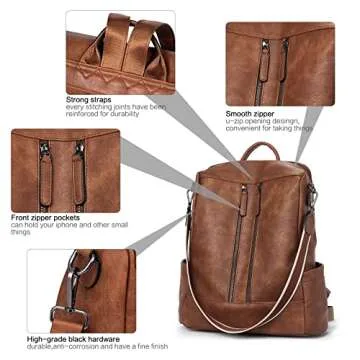 BROMEN Backpack Purse for Women Anti Theft Bookbag Leather Purses Fashion Shoulder Handbag Brown
