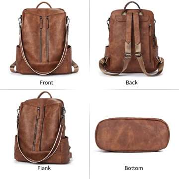 BROMEN Backpack Purse for Women Anti Theft Bookbag Leather Purses Fashion Shoulder Handbag Brown