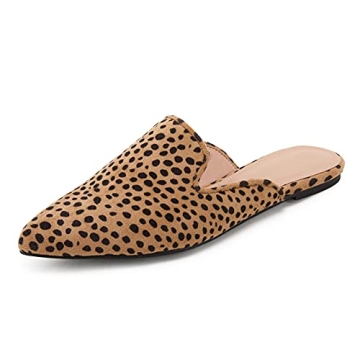 Womens Pointed Toe Mules Low Heel Loafers Slip On Leopard Flats Slide Backless Cut Out Comfortable Shoes