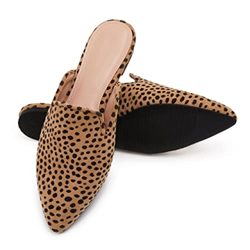 Womens Pointed Toe Mules Low Heel Loafers Slip On Leopard Flats Slide Backless Cut Out Comfortable Shoes