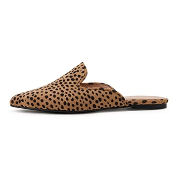 Womens Pointed Toe Mules Low Heel Loafers Slip On Leopard Flats Slide Backless Cut Out Comfortable Shoes