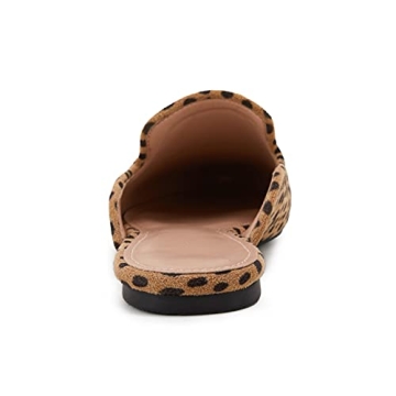 Womens Pointed Toe Mules Low Heel Loafers Slip On Leopard Flats Slide Backless Cut Out Comfortable Shoes
