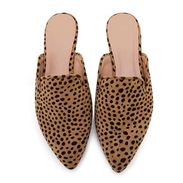 Womens Pointed Toe Mules Low Heel Loafers Slip On Leopard Flats Slide Backless Cut Out Comfortable Shoes