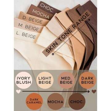 Kalon 6 Pack Women's Nylon Spandex Thong Underwear (Medium, Med. Beige)