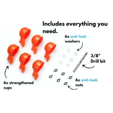 Roosty's® Chicken Waterer Cups x6 - Chicken Water Feeder Kit, Make Large Chicken Waterer 5 Gallon DIY Chicken Supplies, Chicken Water Cups, Duck Quail Waterer - Bebederos Para Gallinas,Poultry Waterer