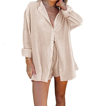 RUEWEY Women's Cotton Linen Lounge Set - Comfortable Summer Outfit