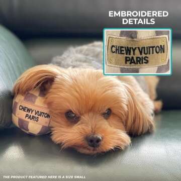 Haute Diggity Dog Checker Chewy Vuiton Ball, Plush Designer Dog Toys with Interactive Squeaker, Stim...