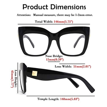 FEISEDY Square Oversized Reading Glasses Blue Light Blocking
