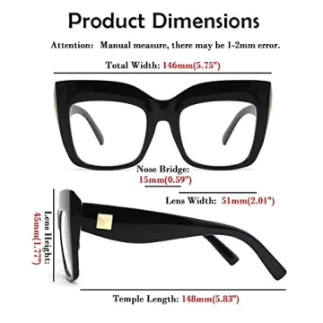 FEISEDY Square Oversized Reading Glasses Blue Light Blocking