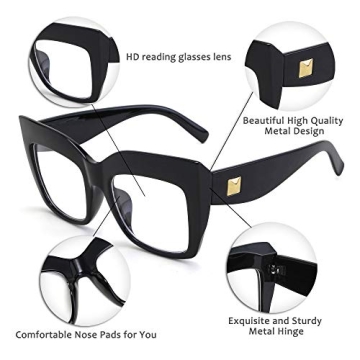 FEISEDY Square Oversized Reading Glasses Blue Light Blocking