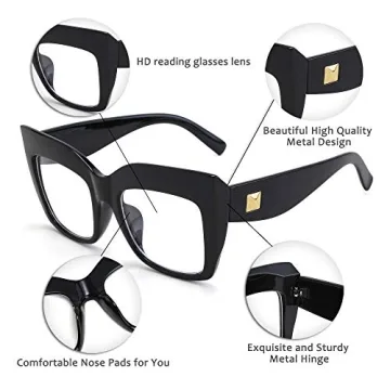 FEISEDY Square Oversized Reading Glasses Blue Light Blocking