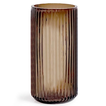 Muyan 7.5" Flower Vase for Decor - Modern Ribbed Amber Glass Centerpiece