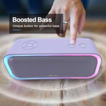 DOSS SoundBox Pro Bluetooth Speaker with 20W Stereo Sound, Active Extra Bass, IPX6 Waterproof, TWS Pairing, Multi-Colors Lights, 20H Playtime, Portable for Beach, Outdoor-Purple