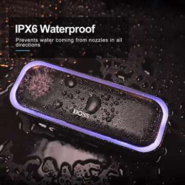 DOSS SoundBox Pro Bluetooth Speaker with 20W Stereo Sound, Active Extra Bass, IPX6 Waterproof, TWS Pairing, Multi-Colors Lights, 20H Playtime, Portable for Beach, Outdoor-Purple
