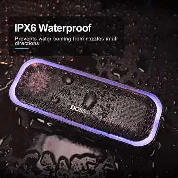 DOSS SoundBox Pro Bluetooth Speaker with 20W Stereo Sound, Active Extra Bass, IPX6 Waterproof, TWS Pairing, Multi-Colors Lights, 20H Playtime, Portable for Beach, Outdoor-Purple