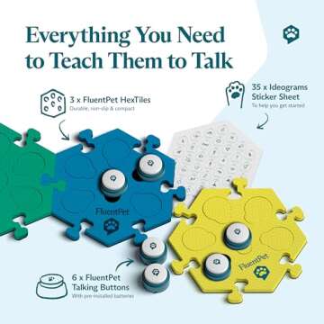 FluentPet Get Started Kit - Set of 6 Talking Buttons with Batteries Included for Dogs & Cats and 3 H...