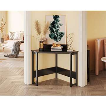ODK Corner Desk Space Saving Small Desk with Sturdy Steel Frame, Computer Desk with Monitor Stand for Small Space, Easy Assembly Triangle Vanity Desk with Durable Wooden Desktop