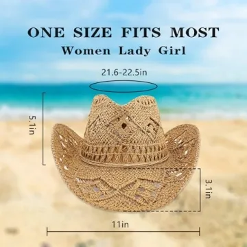 Stylish Straw Cowboy Hat for Women Wide Brim Sun Protection