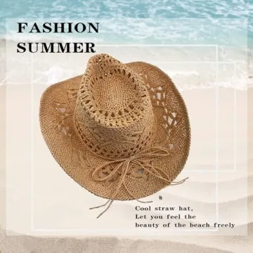Stylish Straw Cowboy Hat for Women Wide Brim Sun Protection