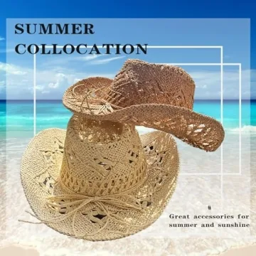 Stylish Straw Cowboy Hat for Women Wide Brim Sun Protection