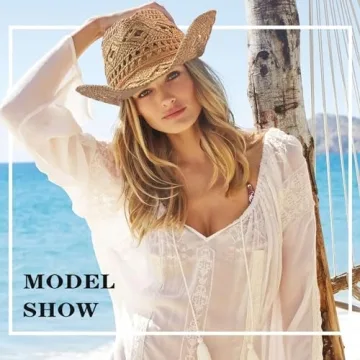Stylish Straw Cowboy Hat for Women Wide Brim Sun Protection