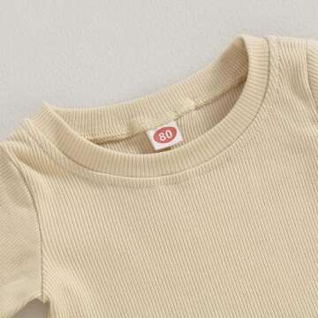 Kupretty 2Pcs Toddlers Baby Girls Summer Clothes Set Ruffle Ribbed Knit Short Sleeves T-Shirt Tops Shorts Cotton Outfits (Beige, 12-18 Months)