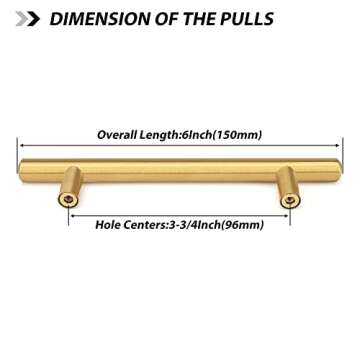 goldenwarm 20 Pack Brushed Brass T Bar Pulls Gold Kitchen Cabinet Handles 3-3/4in Drawer Pulls Moder...