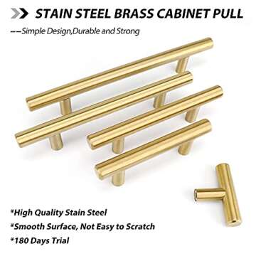 goldenwarm 20 Pack Brushed Brass T Bar Pulls Gold Kitchen Cabinet Handles 3-3/4in Drawer Pulls Modern Dresser Handles - LS201GD96 Brushed Gold Cupboard Door Pulls Bathroom Hardware