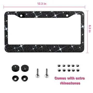 Bling License Plate Frame for Women, Sparkly Stainless Steel License Plate Frames| Over 1200 pcs 14 Facets Bedazzled Clear Glass Rhinestone Crystals w/Free Glitter Diamond 1PCS Box (Black)