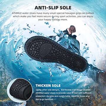 ATHMILE Water Shoes Women Men Barefoot Aqua Socks Quick-Dry for Beach Swim Pool Yoga Camping Cruise Surf Sport