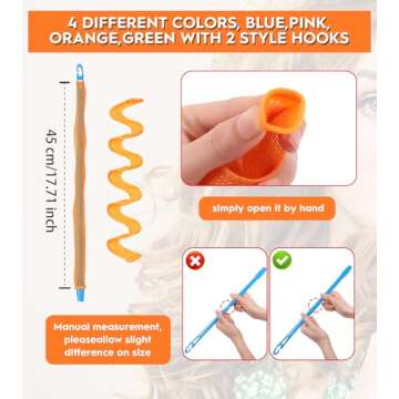 42 Pieces Heatless Waves Hair Curler, No Heat Damage Wavy Hair Curlers with 2 Sets of Styling Hooks, Heatless Curls for Women Girls Long Medium Short Hair (4 Colors,45cm/ 17.7")
