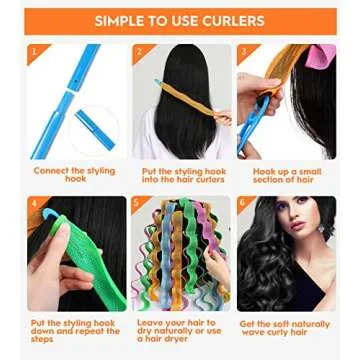 42 Pieces Heatless Waves Hair Curler, No Heat Damage Wavy Hair Curlers with 2 Sets of Styling Hooks, Heatless Curls for Women Girls Long Medium Short Hair (4 Colors,45cm/ 17.7")