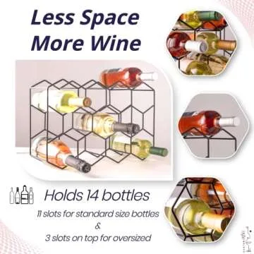 Gusto Nostro Countertop Wine Rack - 14 Bottle Freestanding Modern Black Metal Small - 3 Tier Tabletop Wine Holder Stand for Cabinet, Pantry - Wine Racks Countertop - No Assembly Required