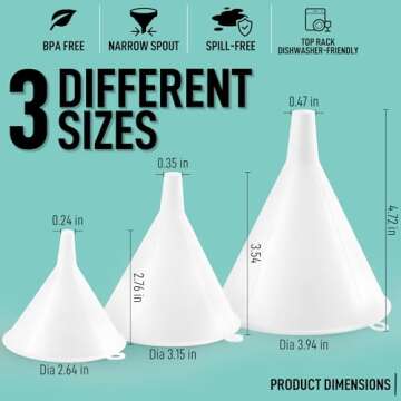Zulay 3-Pieces Plastic Funnel Set - Large, Medium, and Small Kitchen Funnels for Filling Bottles - Food Grade Cooking Funnel Set of 3