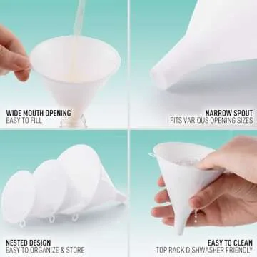 Zulay 3-Pieces Plastic Funnel Set - Large, Medium, and Small Kitchen Funnels for Filling Bottles - Food Grade Cooking Funnel Set of 3