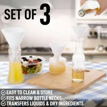 Zulay 3-Pieces Plastic Funnel Set - Large, Medium, and Small Kitchen Funnels for Filling Bottles - Food Grade Cooking Funnel Set of 3