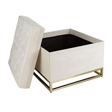 Inspire Me! Home Décor Caroline Ottoman with Inset Faux Marble Coffee Table Lid, Classy Sand Shell Soft Velvet, 24 x 24 x 17 in, Glamorous Tufted Design, Comfortable Seating, Hidden Storage