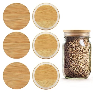 Picowe 6 Pack Bamboo Lids for Wide Mouth Mason Jar Storage Canning Jar Lids Ball Jars(Jars not inclu...