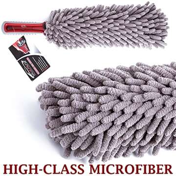Car Duster Interior by TAKAVU, 360° Microfiber Fingers, Unbreakable Comfort Handle, Lint and Scratch Free, Include Microfiber Towel, for Car & Home Use, The Best Auto Accessories Gray