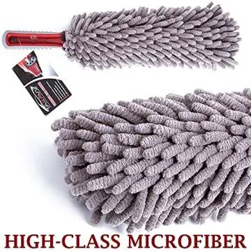 Car Duster Interior by TAKAVU, 360° Microfiber Fingers, Unbreakable Comfort Handle, Lint and Scratch Free, Include Microfiber Towel, for Car & Home Use, The Best Auto Accessories Gray